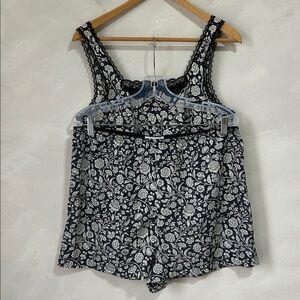 Vintage French Maid floral camisole shorts pajama set black lace trim